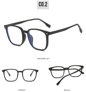 Detailed views of matte black square TR90 eyewear frames with silver rivet accents