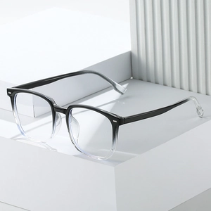Ultralight TR90 retro square eyeglass frame with black to transparent gradient finish