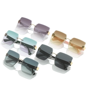 Five pairs of rimless square sunglasses with gradient lenses and gold metal frames