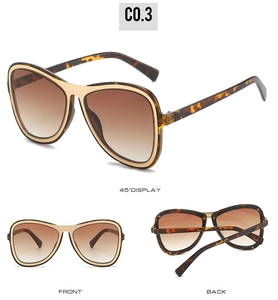 Three-way view of tortoiseshell oversized aviator sunglasses with gradient brown lenses