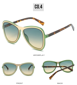 Retro oversized aviator sunglasses detail showing front, back, and 45-degree angle views