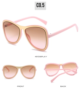 Multi-angle view of oversized aviator sunglasses with pink gradient lenses and gold trim