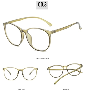 Detail view of transparent olive green TR90 round frames from front and back angles