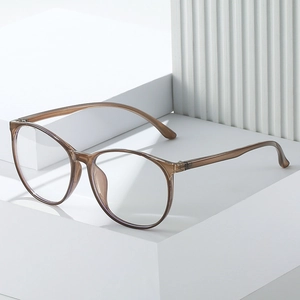 Classic TR90 oversized round anti-blue light glasses in translucent amber brown frame