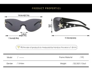 Size chart showing frame width 14.6cm and star detail for unisex Y2K sunglasses