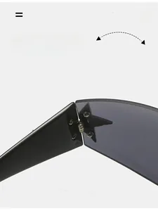 Detail of durable star-shaped metal hinge with three screws on black sunglasses