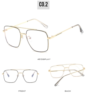 Three-way view of classic metal frame glasses with double bridge and gold-black finish