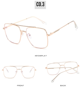 Detailed views of rose gold pilot style metal glasses frames with clear lenses