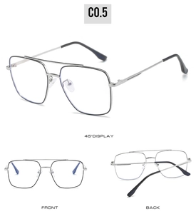 Detailed views of silver metal pilot frames with clear lenses from multiple angles