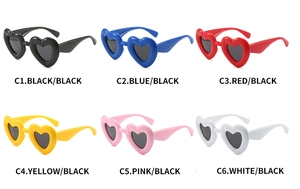 Detailed collection of Y2K heart-shaped sunglasses in six vibrant candy colors