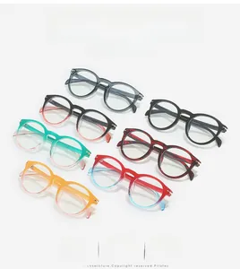 Multiple stylish round-frame glasses in various gradient colors on a clean white background