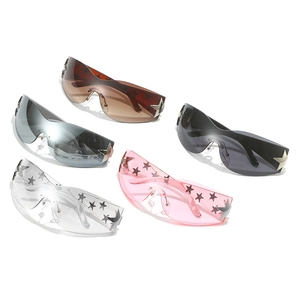 Y2K star-embellished oversized sunglasses in multiple colors for hip-hop streetwear