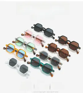 Detailed collection of colorful geometric hexagonal sunglasses in various trendy colors