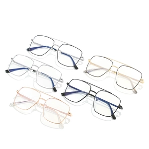 Classic double-bridge metal frame glasses with clear lenses for men and women