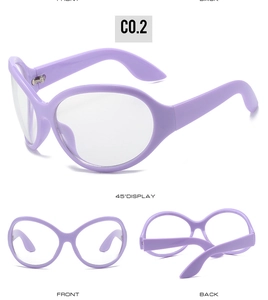 Detailed multi-angle view of lavender Y2K wrap-around glasses frames in C0.2 color
