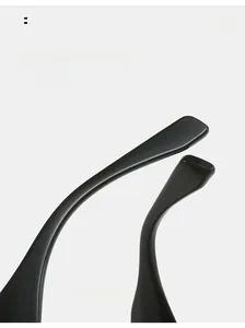 Close-up of glossy black curved temple legs on square sunglasses for comfortable wear