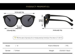 Tableau des tailles indiquant la largeur de 14,5 cm de ces lunettes œil de chat dorées