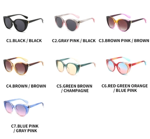 Vue détaillée de sept lunettes de soleil œil-de-chat colorées avec accents en métal