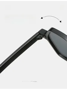 Macro detail of the durable high-gloss black hinge on minimalist polygon sunglasses
