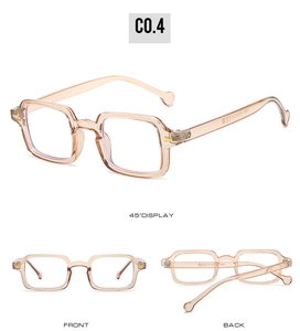Vues détaillées multi-angles de la monture de lunettes carrée champagne avec rivets