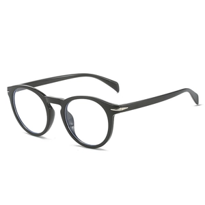 Classic round full-rim black eyeglasses with elegant silver diamond metal accents