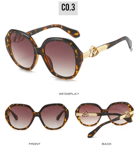 Multi-angle view of vintage tortoiseshell sunglasses with engraved gold metal temples
