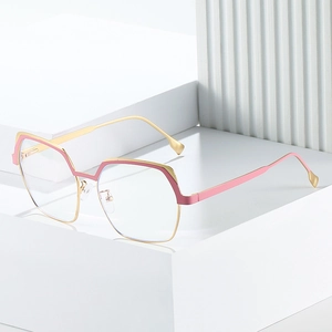Women Geometric Polygonal Glasses Frame Anti Blue Light Retro Metal Oversized Optical Eyewear Vintage Fashionable Lightweight