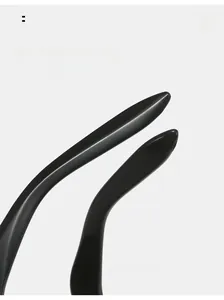 Detailed macro view of curved black sunglass temple arms for comfortable wearing
