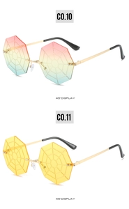 Detail of rimless spider web sunglasses with colorful gradient lenses and gold frame