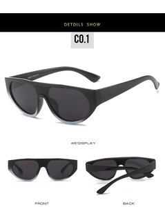 Multi-angle views of large frame gradient sunglasses showing CE mark on the inner temple