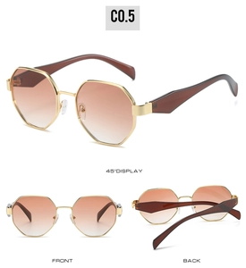 Vues détaillées de lunettes de soleil octogonales en métal doré avec verres dégradés