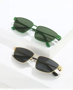 Detail view of stylish square metal sunglasses with comfortable nose pads and sleek frames