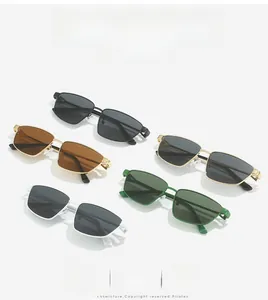 Detailed array of vintage square sunglasses in five colors with metal temple accents