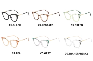 Six different cat-eye frame colors labeled C1 to C6 with gold metal temple details