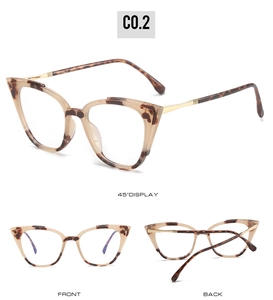 TR90 cat-eye frames in tortoiseshell with golden metal temples from three angles
