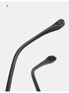 Detail of curved black TR90 temple tips with smooth finish for comfortable ear fit