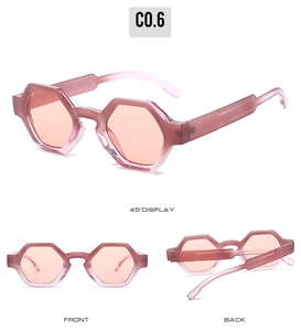 Detailed views showing the gradient pink octagonal frame and lens from multiple angles