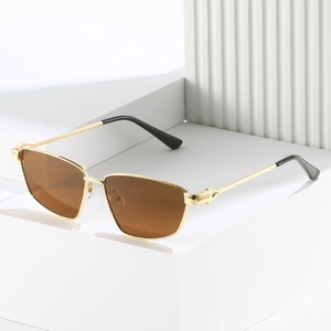 Oversized black square sunglasses with metallic frames and dark brown lenses for women