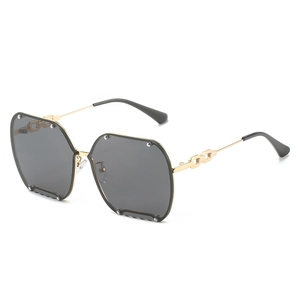 Rimless Oversized Geometric Sunglasses Metal Frame UV400 Rivet Chain Temple Gradient Lens Fashion Eyewear Women