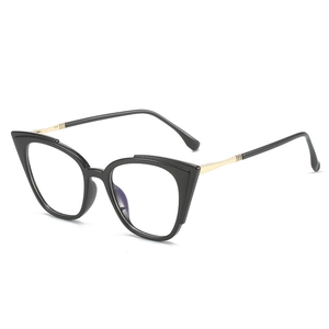 Chic black TR90 cat-eye eyewear frame with slim gold metal temples and silicone nose pads