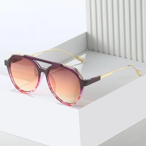 Classic pilot sunglasses with purple gradient frames and thin gold metal temples