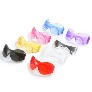 Oversized steampunk Y2K sunglasses collection featuring eight colorful wrap-around frames