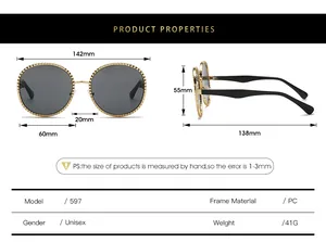 Tableau des tailles pour lunettes de soleil ovales rétro avec dimensions et détails PC