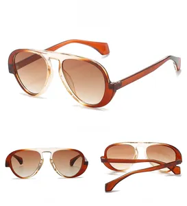 Display a tre viste di occhiali da sole aviator tartarugati con lenti sfumate marroni