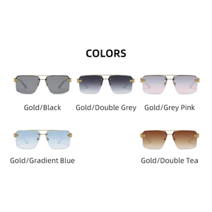 Square rimless sunglasses for women with gold metal temples in five assorted lens colors