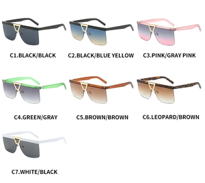 Multiple color options for oversized half-frame sunglasses with gold metal accents