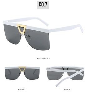 Flat top half frame sunglasses with white frame and gold metal detail in multi-view