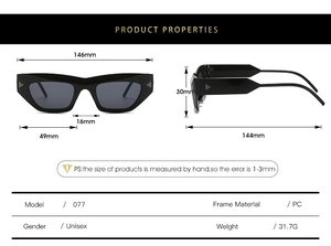 Tabella delle taglie dettagliata degli occhiali cat eye anti luce blu in millimetri