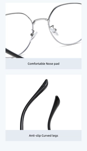 Detail of comfortable silicone nose pads and anti-slip curved eyeglass legs for metal frames