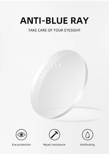 Close-up of anti-blue light optical lens with eye protection and impact resistance features
